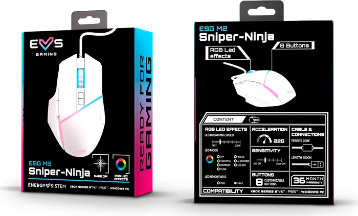 Energy Sistem ESG M2 Sniper-Ninja Gaming Mouse weiß, USB