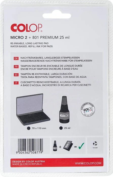 COLOP Kombibox Stempelkissen Set Micro 2 + Stempelfarbe 801, schwarz
