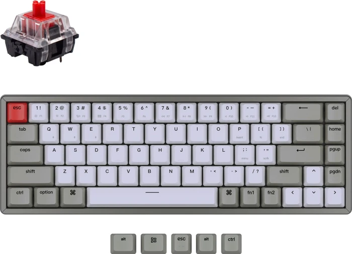 Keychron K6, 65%, Aluminium, grau, Gateron RED, USB/Bluetooth, US