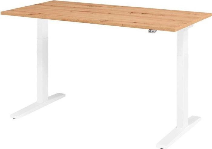Hammerbacher Ergonomic Aktiv XMKA16 elektrisch höhenverstellbarer Sitz-Steh-Schreibtisch 160x80cm Asteiche/weiß