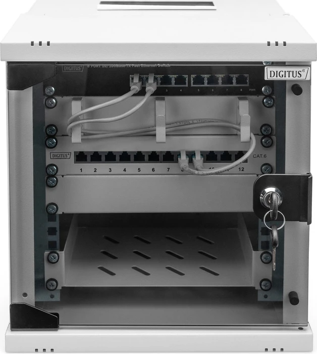 Digitus Professional SoHo Pro Line 10" Wandgehäuse 6HE, unmontiert, Sicherheitsglastür, IP20, RAL 7035, 300mm tief