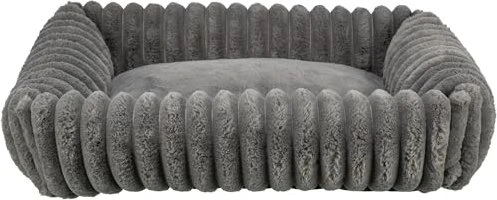 Trixie Eckiges Hundebett Lonni aus Plüsch mit Rand in Breitcord-Optik, 65 x 50cm, grau