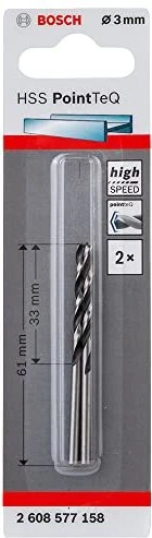 Bosch Professional HSS PointTeQ Spiralbohrer, 3x33x61mm, 2 Stück