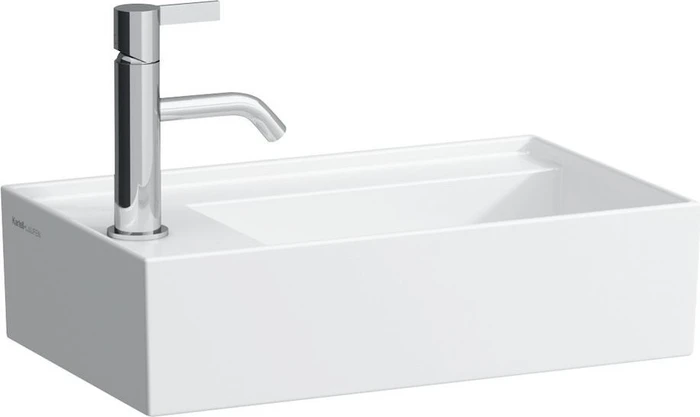 Laufen Kartell Handwaschbecken, Armaturenbank links, mit verdecktem Ablauf, weiß