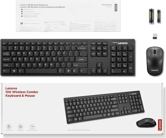 Lenovo 100 Wireless Combo Keyboard and Mouse, USB, ES