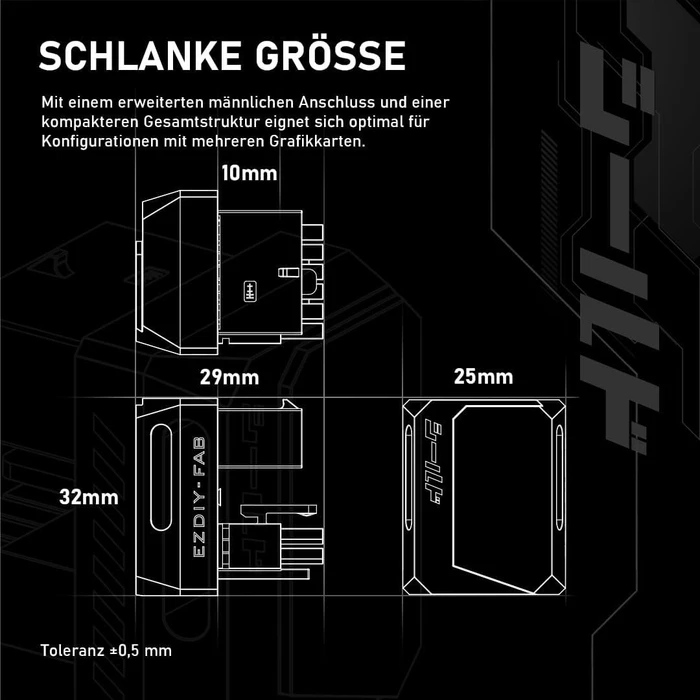 EZDIY-FAB 12V-2x6 Winkeladapter 180°, Variante STD, Sense-Pins an der Oberseite, schwarz