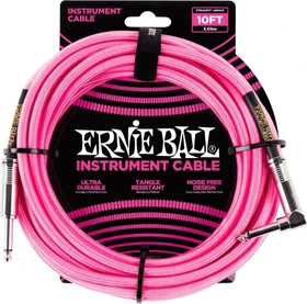 Ernie Ball 10' Braided Straight/Angle Instrument Cable Neon Pink