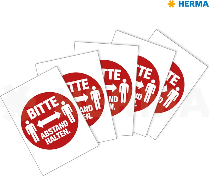 Herma Hinweisetiketten Abstand halten mit Text rund, 200mm, ablösbar, wetterfest, rot, matt, 5 Blatt (5 Etiketten)