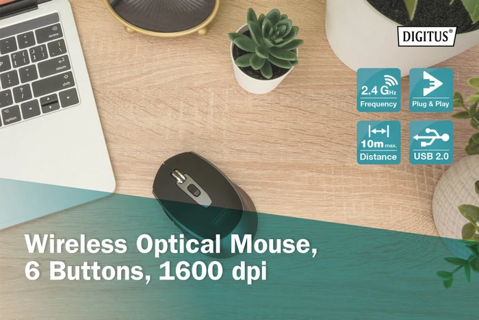 Digitus Wireless Optical Mouse, 6 Tasten, schwarz/grau, USB