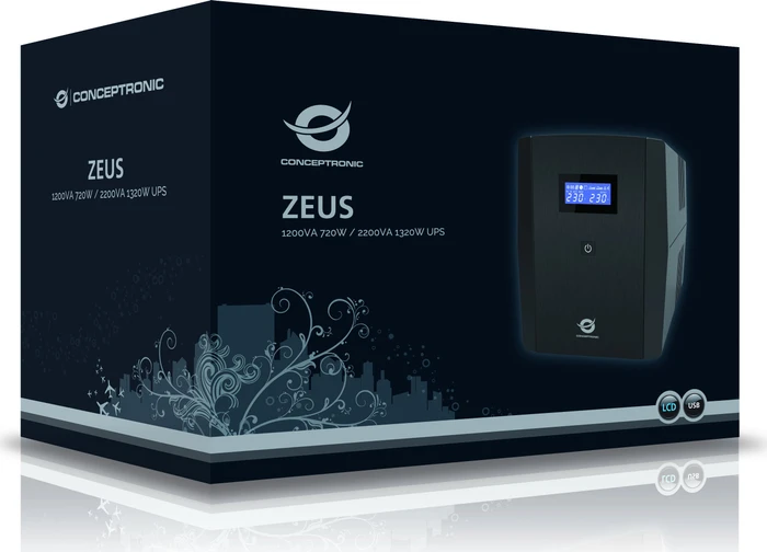 Conceptronic ZEUS03EMP IEC USV, 1200VA, USV IEC, C13, Schuko, USB