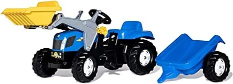 rolly toys rollyKid Holland T 7040 Trettraktor mit Frontlader und Anhänger blau