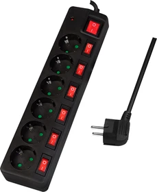 LogiLink Steckdosenleiste, 6-fach, einzeln schaltbar, 1.5m, schwarz