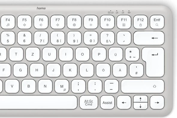 Hama WK-500 kompakte Multi-Device-Tastatur, grau/weiß, USB/Bluetooth, DE