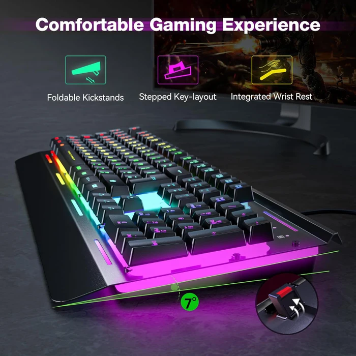TeckNet RGB Gaming Keyboard, schwarz, LEDs RGB, USB, UK
