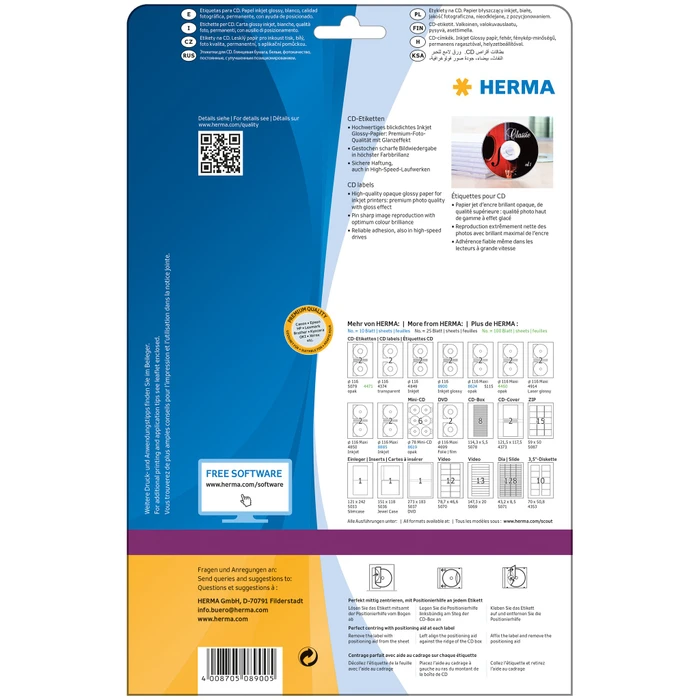 Herma CD-Folienetiketten mit großem Spindelloch, 116mm, transparent, glänzend, 25 Blatt (50 Etiketten)