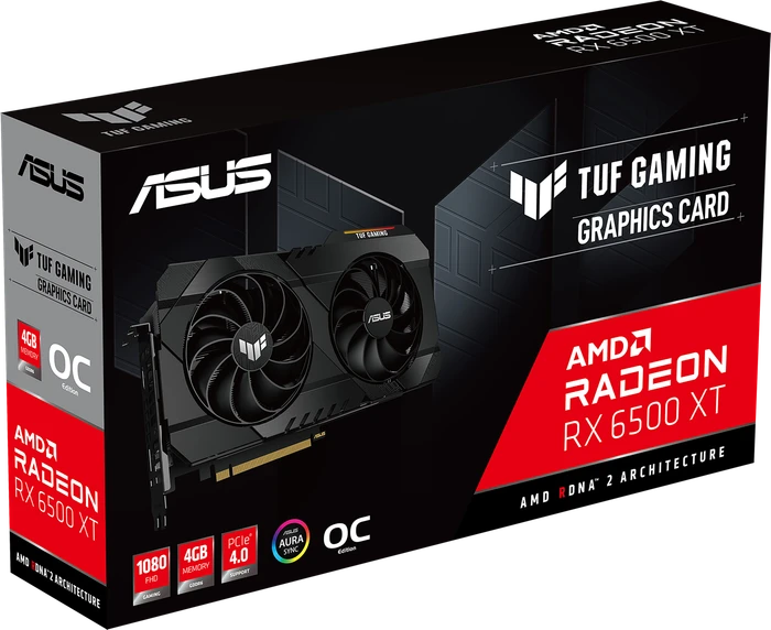 ASUS TUF Gaming Radeon RX 6500 XT OC, TUF-RX6500XT-O4G-GAMING, 4GB GDDR6, HDMI, DP