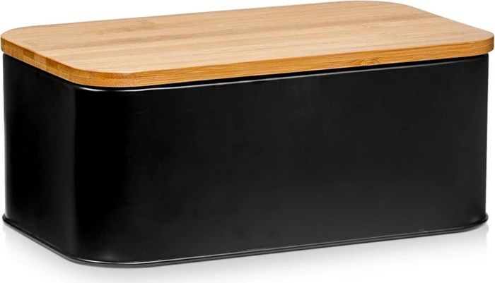 Zeller Brotkasten Metall mit Bambusdeckel 30.5x18cm matt schwarz
