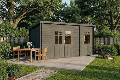 Alpholz Gartenhaus Maria inkl. Anbau 450x279cm grau