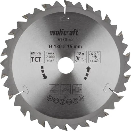 Wolfcraft Serie Braun Kreissägeblatt 18Z, 130x2.4x16mm, 1 Stück