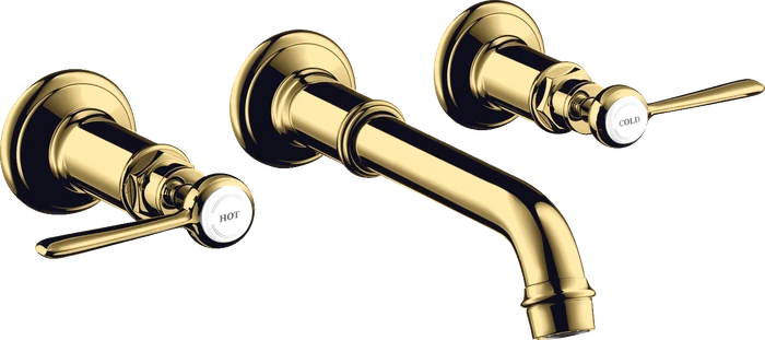 Hansgrohe Axor Montreux 3-Loch Waschtischarmatur für Wandmontage und Hebelgriffen polished goldoptik