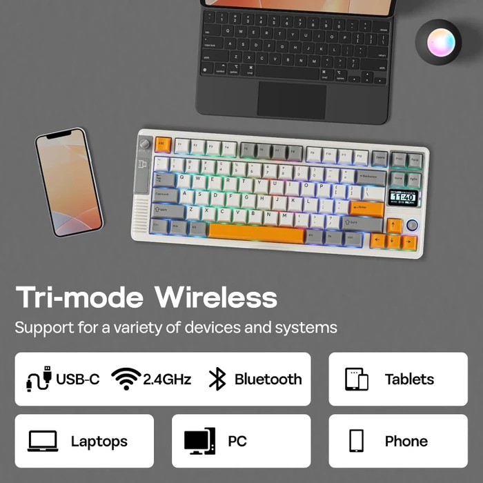 Epomaker RT85 Wireless, Gray White, LEDs RGB, hot-swap, Epomaker Creamy Jade, USB/Bluetooth, US
