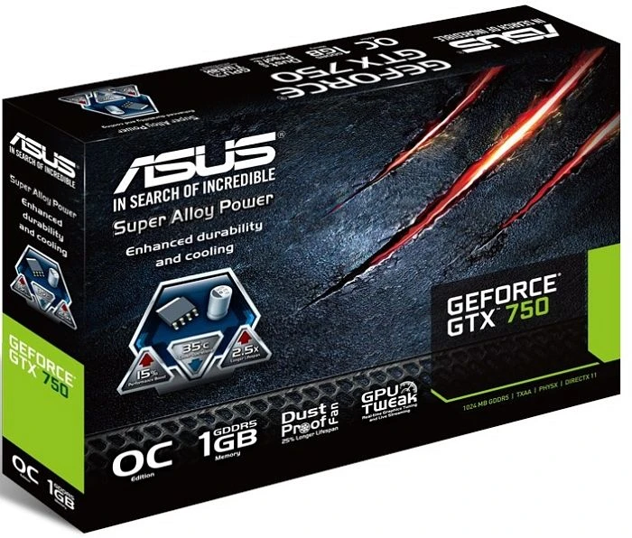 ASUS GeForce GTX 750 OC, GTX750-PHOC-1GD5, 1GB GDDR5, VGA, DVI, HDMI