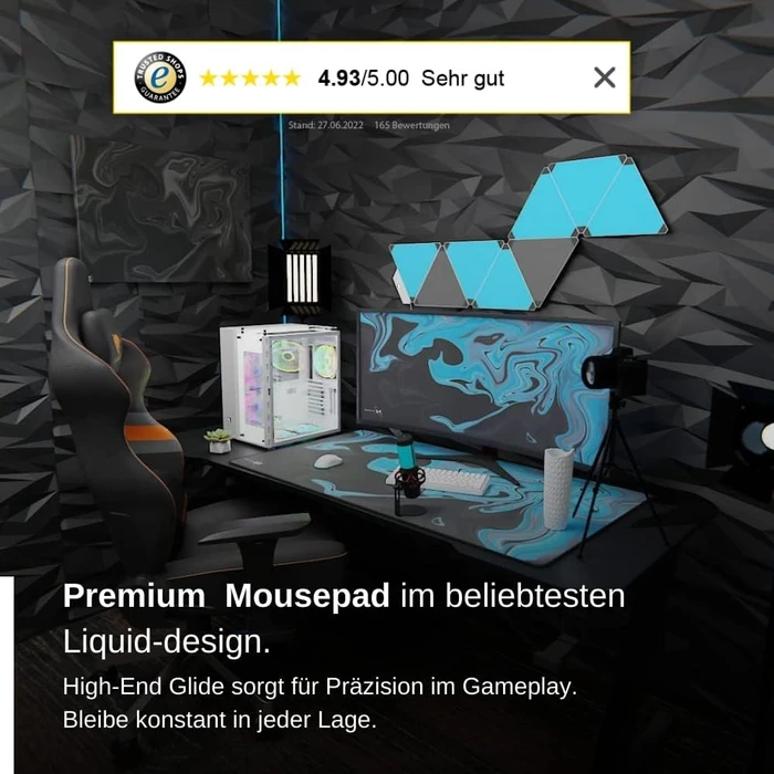 Nyfter Nyfpad XXL Liquid Premium Gaming Mousepad, 900x500mm, Design blau/schwarz