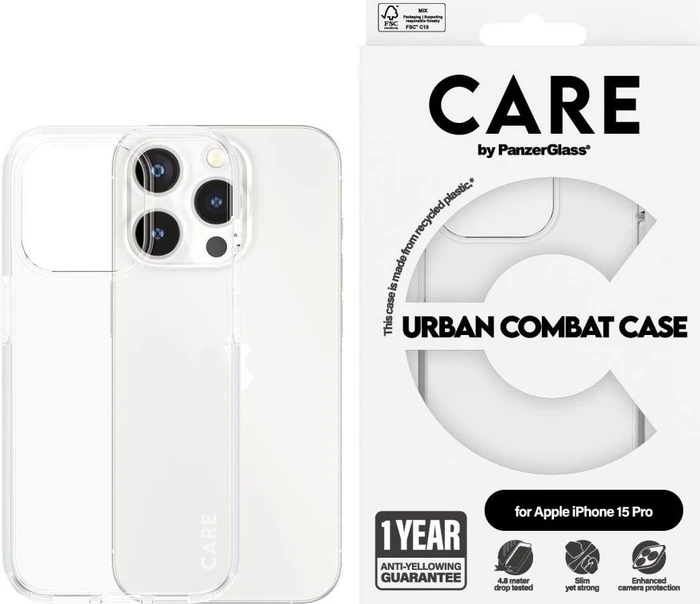 PanzerGlass Care Flagship Case Urban Combat für Apple iPhone 15 Pro transparent