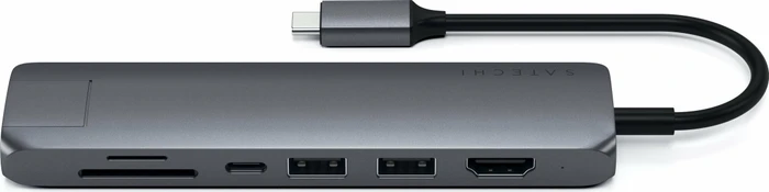 Satechi USB-C Slim Multi-Port with Ethernet Adapter, Space Gray, Dual-Slot-Cardreader, USB-C 3.0 [Stecker]