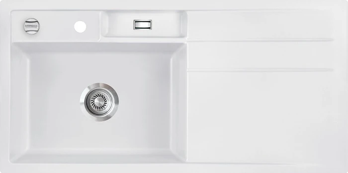 systemceram Bela 100 F Einbau Becken links mit Ablauffernbedienung satin
