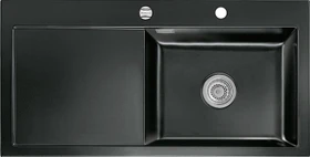 systemceram Mera 100 SL F Einbau Becken rechts mit Ablauffernbedienung nero