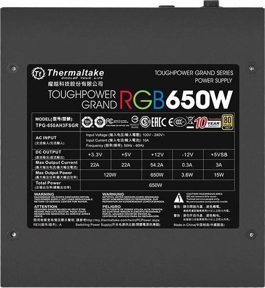 Thermaltake ToughPower Grand RGB Gold Sync Edition 650W, ATX 2.4