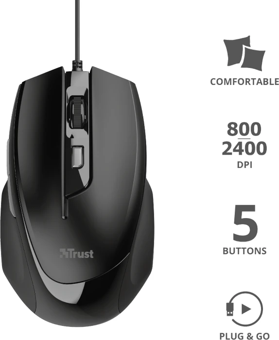 Trust Voca Comfort Mouse schwarz, USB