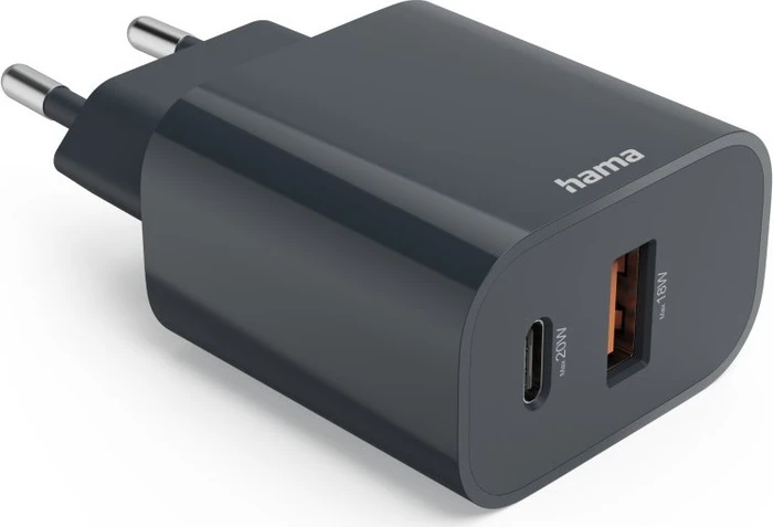 Hama Schnellladegerät 1x USB-C 1x USB-A PD 20W anthrazit