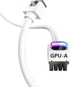AsiaHorse Hydrus 8-Pin PCIe Verlängerungskabel, RGB beleuchtet, 18AWG, 90° gewinkelt, Typ A, Clip unten, weiß, 30cm (Hydrus-8PIN-GPU-WHITE-A)