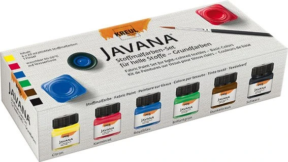 Kreul Javana Stoffmalfarbe für helle Stoffe Grundfarben, 6 Farben, 20ml