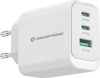 Conceptronic 3-Port 65W GaN USB-PD-Ladegerät weiß