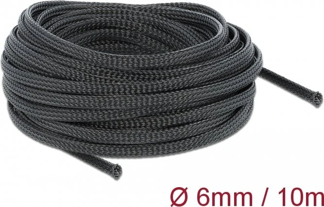 DeLOCK Geflechtschlauch dehnbar, 6mm, 10m, schwarz