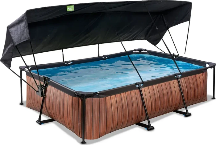 Exit Toys Wood Frame Pool mit Filterpumpe und Sonnenschutz rechteckig 300x200x65cm