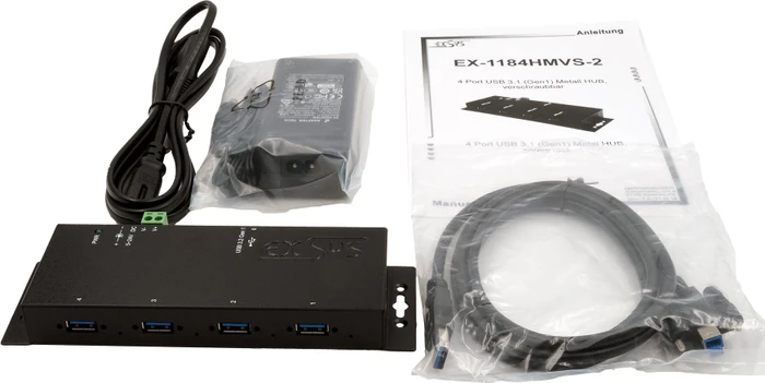 Exsys Industrial Wallmount USB-Hub, 4x USB-A 3.0, USB-B 3.0 [Buchse]