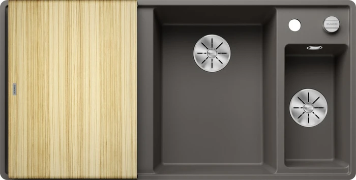 Blanco Axia III 6 S-F InFino Becken rechts mit Ablauffernbedienung vulkangrau inkl. Holzschneidebrett