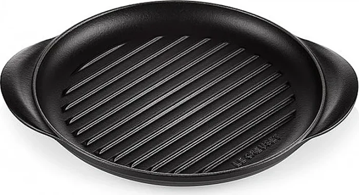 Le Creuset Grillplatte aus Gusseisen rund 25cm schwarz matt