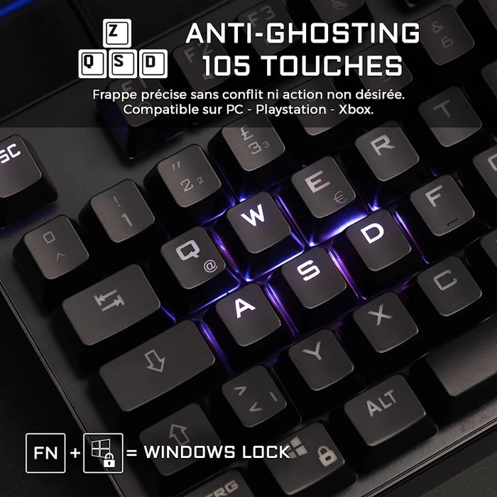 The G-Lab Keyz Rubidium E Gaming Tastatur, LEDs RGB, Outemu Red, USB, FR