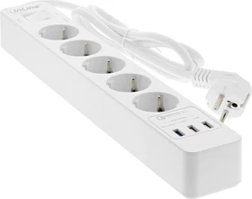 InLine Steckdosenleiste, 3x USB, Überspannungsschutz, Quick Charge, 5-fach, 1.5m, weiß