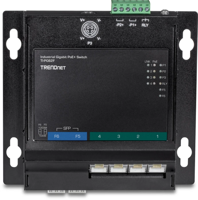 TRENDnet TI Hardened Industrial Wallmount Gigabit Switch, 4x RJ-45, 2x SFP, 120W PoE+