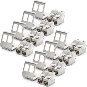 deleyCON Keystone Modul RJ-45 Buchse via Verlegekabel, Cat6a, STP, inkl. 2-Port Hutschienenadapter, 16er-Pack