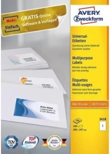 Avery-Zweckform Etiketten, 200x297mm, weiß, 100 Blatt (100 Etiketten)