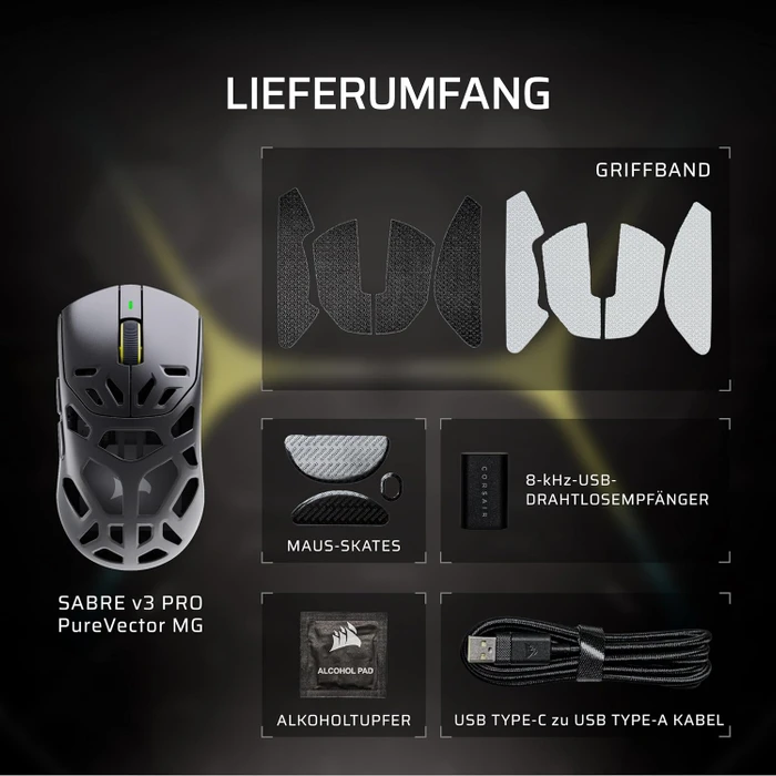 Corsair Sabre v3 Pro PureVector MG Ultralight Wireless, Magnesium, schwarz, USB