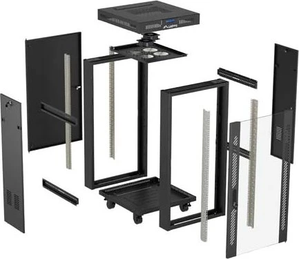 Lanberg 19" Rackschrank 15HE, LCD, freistehend, Flat Pack, V2, Glastür, IP20, RAL 9004, 600mm tief