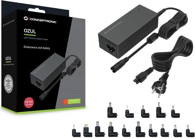 Conceptronic Universal Netzteil, 2-Pin-Stecker mit Wechseladapter, 90W